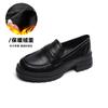 Mocassins de Solado Grosso para Mulheres 2026 Novo Primavera Retro Sapatos de Couro Melard Slip-On Salto Bloco Sapatos de Solado Macio para Mulheres