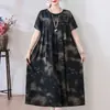 Novo Vestido de Algodão Estiloso para Mães de Meia-Idade, Vestido Longo de Viscose com Barra Ampla Plus-Size para Mulheres de Meia-Idade e Idosas