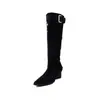 Botas Longas de Moda Coreana Simples Plissadas de 6cm Chegada Nova Outono/Inverno Bico Fino Salto Grosso Acima do Joelho Cano Alto Botas de Cavaleiro