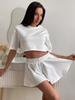 Pantalones Cortos con Volantes de Moda Transfronterizos Europeos y Americanos, Pijama de Manga Corta que Muestra el Ombligo, Traje de Dos Piezas con Cuello Redondo, Ropa de Casa para Mujer Primavera y Verano