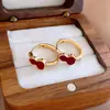 Pendientes de Clip para Orejas con Zirconia Galvanizada en Oro Real de 18K y Esmalte Rojo con Forma de Calabaza, Pendientes de Moda Estilo Chino Nuevo, Pendientes de Lujo Ligero de Alta Gama