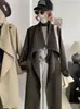 Casaco Trench KEKEZOON de gola oversized, caimento solto, com detalhes color block para mulheres, estilo coreano, casaco longo versátil e elegante para o outono, 9077
