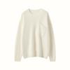 Suéter de Cashmere Feminino 2025 Outono e Inverno Novo Gola Redonda Bolso Oblíquo Camiseta Básica Estilo Delicado Cor Sólida Suéter Pulôver Curto