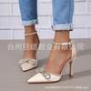 Nuevo europeo y americano en stock moda punta de lazo comercio exterior talla grande zapatos de tacón alto para mujer hebilla zapatos de moda para mujer