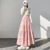 Saia midi com laço para mulheres, saia bolo de outono, cintura alta, fluida, evasê, saia guarda-chuva