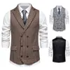 Talla europea 2024 nuevo chaleco de hombre cruzado con cuello de solapa de pistola clásico a cuadros a juego de colores traje de hombre chaleco vintage