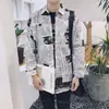Camisa de Manga Larga con Estampado de Periódico Estilo Hong Kong Edición de EE. UU. Creativa Tendencia Callejera Holgada Precio de Fábrica