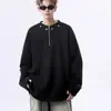Moletom desconstruído com zíper meio zíper e tachas, estilo retrô americano, ombro com ombreira, para homens e mulheres, estilo high street, novo primavera/outono 2026, manga longa solta