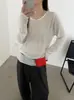 Suéter de punto liso de lana ultrafina estilo coreano con cuello redondo y manga larga para mujer, nuevo top casual versátil 2026 otoño para ir al trabajo