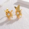 Pendientes de camelia de oro de 18 quilates de acero inoxidable de moda europea y americana, pendientes femeninos de diseño de nicho, pendientes ligeros de lujo de alta gama