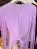 Camiseta de Manga Larga con Cuello Redondo, Ajuste Delgado, Estilo Nuevo de Alta Calidad para Mujer, Moderna y Versátil, Rejuvenecedora, Elegante, Color Sólido, Prenda Interior