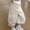 Pantalones Cortos Americanos Retro Plisados con Múltiples Bolsillos para Hombres y Mujeres, Shorts de Mezclilla Holgados Casuales de Pierna Ancha para Verano, Pantalones de Trabajo Modernos