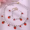 Collar de Perlas Europeo y Americano Transfronterizo Pendientes de Cereza Collar Exquisito Dulce Amor Joyería de Perlas Redondas Juego Directo de Fábrica
