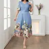 Comércio Exterior Transfronteiriço Europeu e Americano Tamanho Plus Novo Estilo Verão 2026 Vestido Elegante de Gola V Estampado de Comprimento Médio