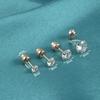 Pendientes de acero inoxidable de 0,8 mm con borde cruzado, chapados en oro, con circonita blanca, rosca externa, diseño cilíndrico y bola de diamante.