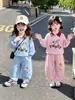 Traje Deportivo de Primavera para Niñas 2026 Nuevo Sudadera con Capucha y Cuello Polo para Bebé Conjunto de Dos Piezas Ropa Casual de Primavera y Otoño para Niños