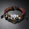 Venda quente transfronteiriça pulseira de couro com contas estilo étnico vintage pulseira multicamadas com pingente de borboleta pulseira ajustável