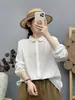 Estilo de menina da floresta, com acabamento em renda, retalhos bordados, camisa de gaze de algodão em camada dupla, cardigã feminino liso, camisa de manga comprida, blusa, XC95