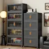 Armario de almacenamiento plegable, no requiere montaje, armario para almacenamiento de ropa, caja de almacenamiento de plástico multicapa para uso en dormitorio