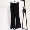 Novos Calças de Malha Casual Longas Flare de Cintura Alta Emagrecedoras Outono/Inverno 2026 para Mulheres, Corte Solto, Drapeado, Slim Fit, Comprimento Total