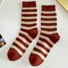 Calcetines de Doble Aguja para Mujer, Calcetines de Media Caña Otoño e Invierno, Calcetines Largos de Algodón Peinado Cálidos Retro Rayados para Mujer, Calcetines para Mujer Zhuji al por Mayor