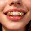 Brackets de Hip-Hop Europeos y Americanos Diente de Oro Único Lleno de Diamantes Corazón Hueco Llama Masculino Versátil Cosplay Halloween Decoración Dental