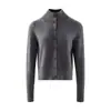 Disponible para envío directo: Suéter cárdigan de punto para mujer, versátil, de color liso, manga larga, cuello alto, con botones, mezcla de cachemira
