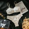 2025 Nuevo Producto de Comercio Exterior Transfronterizo Europeo y Americano Conjunto de Lencería Sexy con Push-Up Cómodo Estampado con Volantes de Uso Rudo para Mujer