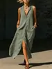 2026 Estación Independiente de Amazon Transfronterizo Europeo y Americano Nuevo Vestido Largo sin Mangas para Mujer con Cuello Solapa y Bolsillo de Hendidura