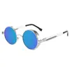 Gafas de sol retro para hombre con montura redonda, coloridas y con efecto vaporoso, estilo europeo y americano, con lentes metálicas, reflectantes, estilo punk, con bisagras de resorte