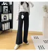 Secreto para piernas delgadas~¡Estiramiento en cuatro direcciones! Jeans Acampanados Ligeramente para Mujer Otoño 2026, de Cintura Alta, Corte Holgado, Adelgazantes, Pantalones Acampanados de Nueve Puntos