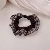 Nova Faixa de Cabelo de Renda Plissada Xadrez Intestino Pequeno, Faixa de Cabelo Ponytail de Tecido Doce Estilo Preppy, Faixa de Cabelo Elástica Versátil