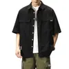 Ins marca de moda estilo funcional camisa de trabalho de manga curta masculina estilo coreano solta para casal casual camisa de meia-manga verde militar