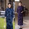 Cheongsam Largo de Manga Tres Cuartos Tie-Dye Elástico Afelpado 2025 Otoño Nuevo Estilo Nacional Retro Talla Grande para Personas de Mediana Edad y Mayores