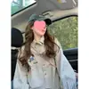 Camisa a Rayas Azules para Mujer Sentido del Diseño Nicho 2025 Principios de Primavera Nuevo Bordado de Dibujos Animados de Industria Pesada Top Holgado Americano