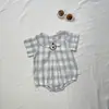 Mameluco Infantil Estilo Coreano, Traje de Gateo Triángulo Cuadros Frescos, Ropa Infantil de Manga Corta con Cuello Camisero, Atuendo Versátil de Moda para Niños y Niñas