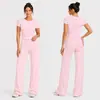Conjunto de Ropa de Yoga Cepillada Transfronteriza, Manga Corta, Cintura Alta, Ajustado, Versátil Ropa de Fitness, Conjunto Deportivo para Correr para Mujeres