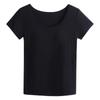 Camiseta Modal de Manga Corta para Mujer con Almohadillas en el Pecho, Anti-Exposición, No Necesita Sujetador, Camiseta Deportiva de Yoga de Media Manga, Top Casual, Cuello Redondo