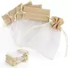 Bolsas de Almacenamiento de Lino con Ventana al por Mayor para Fabricantes, Bolsas de Lino con Organza Empalmada de Color Natural, Bolsas Vacías para Aromaterapia, Bolsas con Cordón