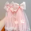 Presilha de Cabelo Véu de Princesa Infantil para Meninas Super Fada Laço de Rede Flor com Strass Foto de Aniversário Acessórios de Cabelo Adorno de Cabeça