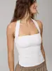 Blusa Regata de Alça Halter Estilo Europeu e Americano Transfronteiriça para Mulheres, Verão Sem Mangas Costas Abertas Gola Quadrada com Alça de Ombro Canelada Roupa Feminina