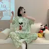 Pijamas Nuevos para Mujer Verano Pantalones de Manga Corta Dibujos Animados Tallas Grandes Primavera y Otoño Sueltos Ropa de Casa para Estudiantes Traje Mujer Verano