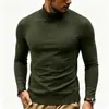 Camiseta masculina de manga longa com gola alta, forrada de fleece, quente, cor sólida, corte slim, para outono e inverno, tamanho grande, pulôver casual moderno, camisa base