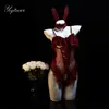 Uniforme de Menina Coelho Yequin Tentação Sexy Vermelho Roupa Íntima Sexy Fofa e Divertida Macacão Apertado Não Precisa Tirar 7599