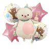 Nuevo Globo de Película de Aluminio de Oso de Pastel Mágico Mate Juego de Cinco Piezas Decoración con Arreglo de Globos de Estrella de Cinco Puntas para Fiesta de Cumpleaños