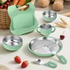 Ventas Directas de Fábrica Acero Inoxidable Silicona Vajilla Infantil Plato de Cena de Silicona Bol Tenedor Cuchara Babero Vajilla Set de Vajilla para Bebé