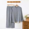 Quatro Estações Novo Masculino Gola Redonda Roupa de Casa Calças de Manga Comprida Estilo Casual Conjunto Linho Pijama Simples Pijama Estilo Fino