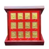 Foil Imitación Oro Signo del Zodiaco Sello de Barra de Oro Edición de Coleccionista Conmemorativa Juego de Caja de Regalo de Madera Seguro Empresarial Regalo de Año Nuevo