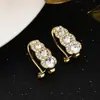 Brincos Retrô Elegantes Super Brilhantes com Pedras Inteiras Alto Padrão Estilo Coreano Brilho Leve Brincos de Nicho Brincos com Pino de Prata 925 Clipe de Orelha