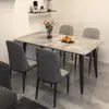 Mesa de jantar em laje de rocha, uma opção elegante e luxuosa para casas pequenas, apresentando um design moderno e minimalista, um novo conjunto de mesa de jantar retangular para apartamentos pequenos